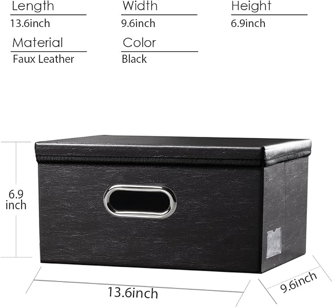PRANDOM Collapsible Storage Box with Lid [1-Pack] Leather Fabric Foldable Storage Bin Organizer Container Basket Cube with Cover for Home Bedroom Closet Office Nursery Black (13.6x9.6x6.9) - Image 5