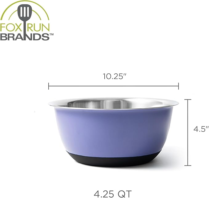 Fox Run Stainless Steel Mixing Bowl, 4.25 Quart Purple Mixing Bowl | Non-Skid Base For Easy Mixing | Cute Purple Design | Double Wall Stainless Steel Mixing Bowl For Temperature Retention - Image 7