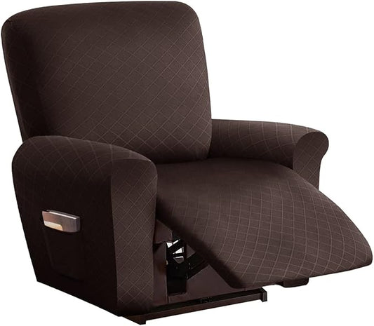 vctops Diamond Recliner Cover 4-Pieces Recliner Stretch Sofa Slipcover 1 Seater Couch Protector Soft Solid Furniture Protector Covers with Elastic Strap (Dark Coffee,1 Seat) by vctops