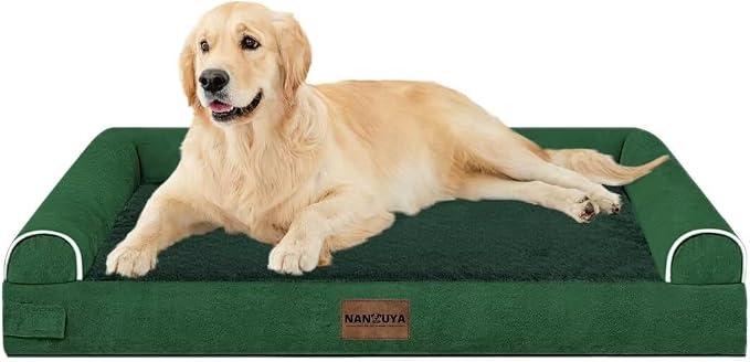NANUYA Orthopedic Dog Bed for Large Dogs, 36 x 27 Inch, Emerald | Egg crate foam for joint support, 3-sided bolster pet sofa, waterproof lining, washable cover, and non-skid base - Image 8