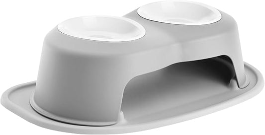 WeatherTech Double High Pet Feeding System w/Plastic Dog/Cat Bowls - 6" High Stand Light Grey (PDHC3206LGLG) by WeatherTech