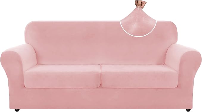 ZNSAYOTX Oversized Velvet 3 Piece Couch Cover with 2 Extra Large Seat Cushion Covers Stretch Sofa Cover for 2 Cushion Couch Thick Soft Loveseat Sofa Slipcover (Rose),72"-92"(2 Cushions) by ZNSAYOTX
