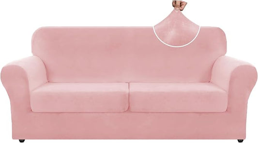 ZNSAYOTX Oversized Velvet 3 Piece Couch Cover with 2 Extra Large Seat Cushion Covers Stretch Sofa Cover for 2 Cushion Couch Thick Soft Loveseat Sofa Slipcover (Rose),72"-92"(2 Cushions) by ZNSAYOTX