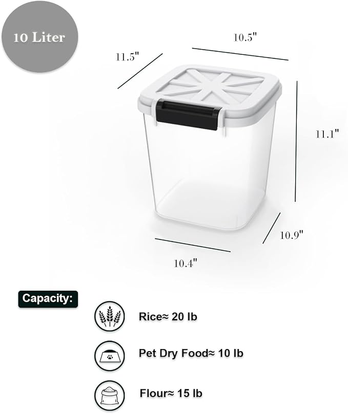 HANAMYA 20 LB Rice Storage Container with Measuring Cup, BPA free, For Rice | Grain | Pet Food | Flour, 2 count, Clear & Black - Image 2