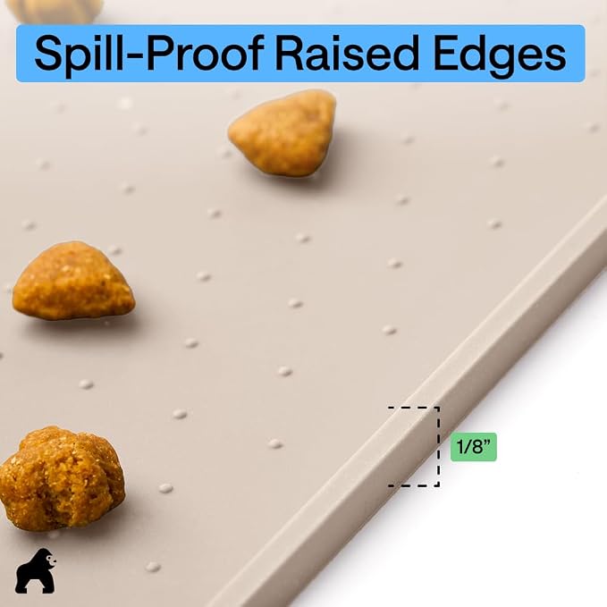 GORILLA GRIP 100% Waterproof Raised Edge BPA Free Silicone Pet Feeding Mat, Dog Cat Food Mats Contain Spills Protects Floors, Placemats for Cats and Dogs Water Bowl, Pets Accessories 16x10, Cream - Image 7