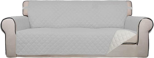 PureFit Reversible Quilted Sofa Cover, Water Resistant Slipcover Furniture Protector, Washable Couch Cover with Non Slip Foam and Elastic Straps for Kids, Pets (Sofa,Light Gray/Ivory) Large | Light Gray/Ivory, Water Resistant Couch Protector, Washable ... by PureFit