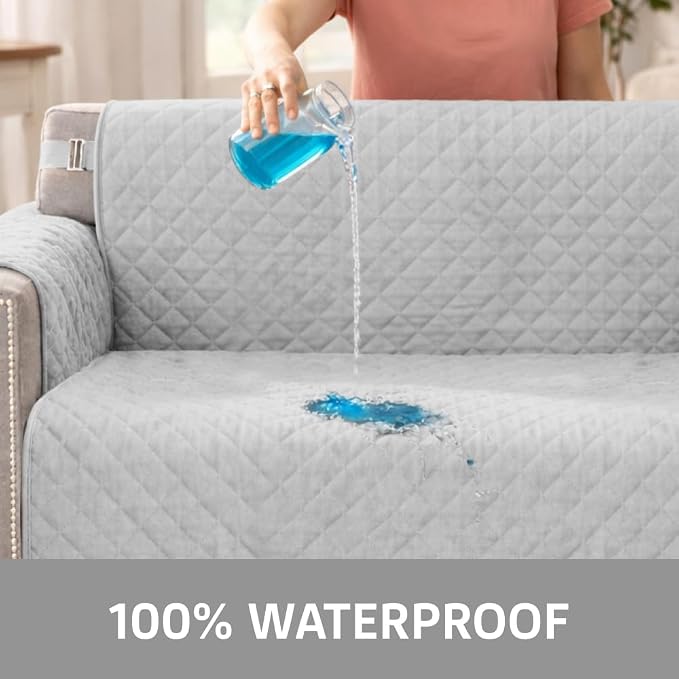 Sofa Shield 100% Waterproof Couch Cover with Patented Straps, Slip & Stain Resistant, Machine Washable Sofa Slipcover for Dogs Cats Pets Kids, 30x30 inch Seat, Sectional Corner, Light Gray - Image 3