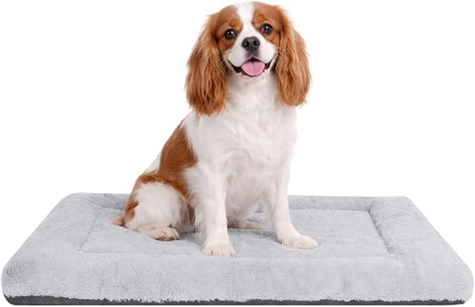 Dog Crate Bed Washable, Plush Anti-Slip Kennel Pad with Soft Flat Cushioning, Home Crate Use, Travel, and Training in Metal or Plastic Dog Cages, 24 x 18 Inch, Grey by ZENGAOOU