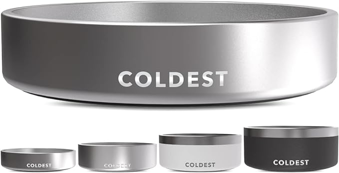 Coldest Dog Bowl - Anti Rust Metal, Non Slip, 3 Layers Insulated Stainless Steel Dog Bowls - Spill Proof & Heavy Duty - Water Bowl for Dogs, Cats, Dish Washer Safe (21 oz, Polished Stainless Steel) by Coldest