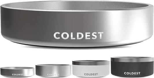 Coldest Dog Bowl - Anti Rust Metal, Non Slip, 3 Layers Insulated Stainless Steel Dog Bowls - Spill Proof & Heavy Duty - Water Bowl for Dogs, Cats, Dish Washer Safe (21 oz, Polished Stainless Steel) by Coldest