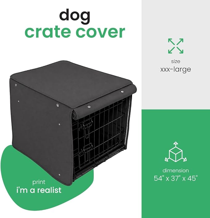 Molly Mutt I'm a Realist Dog Crate Cover, 100% Cotton Canvas Cover with 2 Roll-Up Panels, Ideal for Dog or Cat Crate, Durable, Washable, and Free of Harmful Chemicals, 54" x 37" x 45" - Image 2