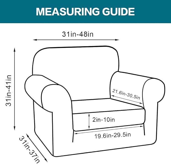 Turquoize 2 Piece Chair Covers Chair Slipcovers for Living Room Armchair Couch Cover Chair Sofa Cover with Individual Cushion Covers Furniture Cover for Chairs Feature Jacquard Fabric (Chair, Sand) - Image 2