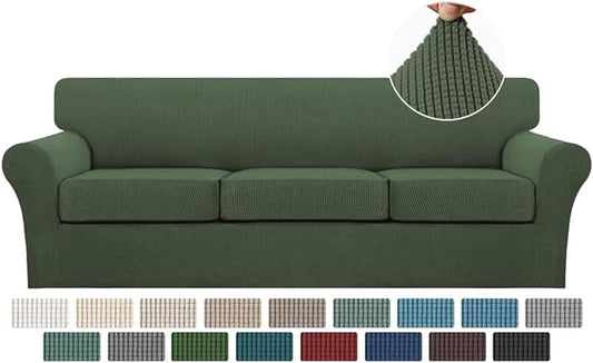 Turquoize 4 Piece Sofa Covers for 3 Cushion Couch Sofa Slipcover Soft Couch Cover for Dogs-Washable Sofa Furniture Covers with 3 Individual Large Cushion Covers (XL Sofa, Bronze Green) by Turquoize