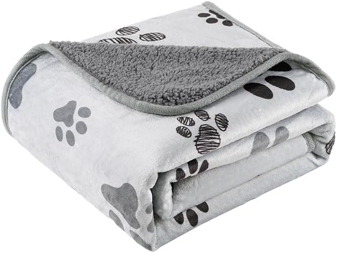 Waterproof Dog Blankets Pet Blanket, 30"x40" Cat Blanket for Indoor Cats, Soft Fluffy Sofa Car Bed Protector, Reversible Sherpa Fleece Puppy Blanket for Small Medium Dogs(Light Grey-Paws) by CAPTSNOOZE