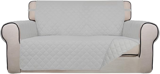 PureFit Reversible Quilted Couch Covers for Dogs Loveseat Sofa Cover 54" | Light Gray/Light Gray, Water Resistant Couch Protector, Washable Pet Couch Cover with Non Slip and Elastic Straps For Kids by PureFit