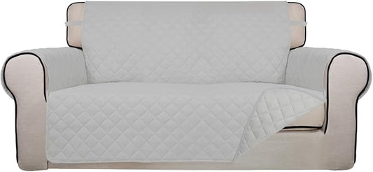 PureFit Reversible Quilted Couch Covers for Dogs Loveseat Sofa Cover 54" | Light Gray/Light Gray, Water Resistant Couch Protector, Washable Pet Couch Cover with Non Slip and Elastic Straps For Kids by PureFit