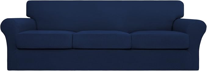 Easy-Going 4 Pieces Stretch Couch Cover Oversized Sofa Cover for Dogs Washable Sofa Slipcover for 3 Separate Cushion Couch Spandex Elastic Furniture Protector for Pets, Kids (Navy, Oversized Sofa) by Easy-Going