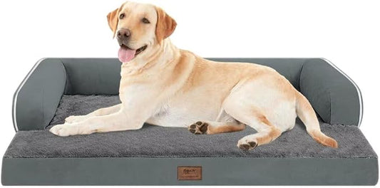 MEKIY XXL Orthopedic Waterproof Dog Bed with Bolster for Extra Large Dogs | Pillow Support for Neck Relief, Egg Crate Foam, Waterproof Liner, Anti-Slip Bottom, Removable Bolster Cover, 45 x 35 Inch by Mekiy