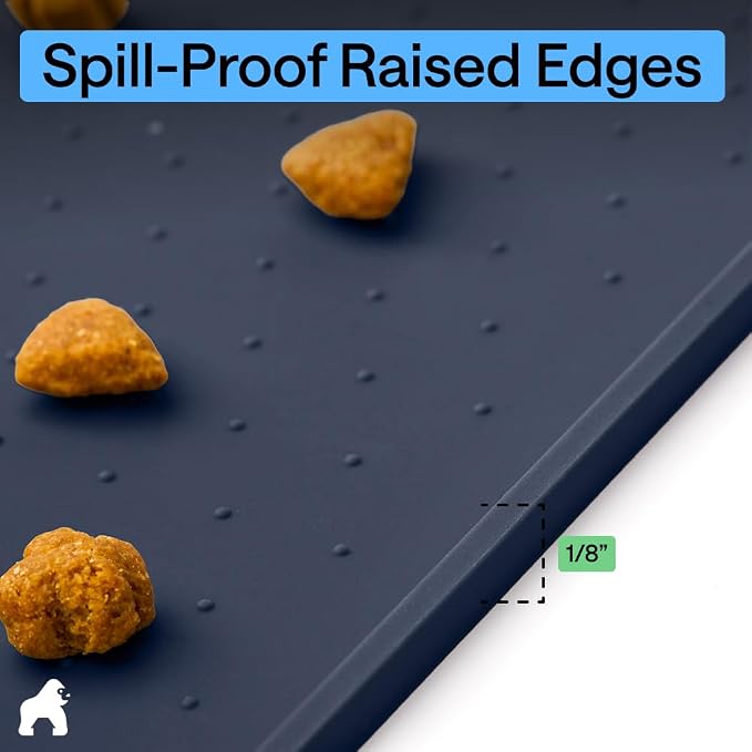 GORILLA GRIP 100% Waterproof Raised Edge BPA Free Silicone Pet Feeding Mat, Dog Cat Food Mats Contain Spills Protects Floors, Placemats for Cats and Dogs Water Bowl, Pets Accessories 32x24 Navy - Image 7