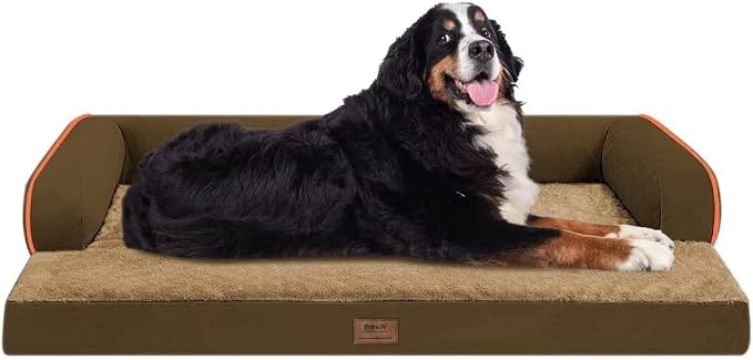 MEKIY Orthopedic Waterproof Jumbo Dog Bed with Bolster for Extra Large Dogs | Pillow Support for Neck Relief, Egg Crate Foam, Waterproof Liner, Anti-Slip Bottom, Removable Bolster Cover, 53 x 42 Inch by Mekiy