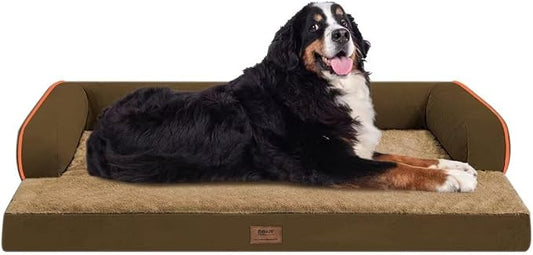 MEKIY Orthopedic Waterproof Jumbo Dog Bed with Bolster for Extra Large Dogs | Pillow Support for Neck Relief, Egg Crate Foam, Waterproof Liner, Anti-Slip Bottom, Removable Bolster Cover, 53 x 42 Inch by Mekiy