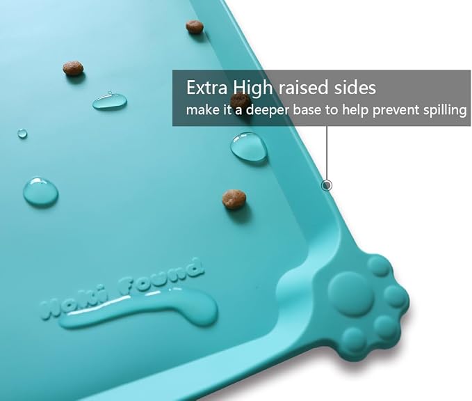 Hoki Found Silicone Non Slip Pet Feeding Mats - Dog Cat Bowl Placemats - Waterproof Food Mats for Floors - Teal - Image 2