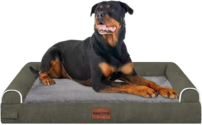 NANUYA Orthopedic Dog Bed for XX-Large Dogs, 44 x 34 Inch, Dark Green | Egg crate foam for joint support, 3-sided bolster pet sofa, waterproof lining, washable cover, and non-skid base - Image 8