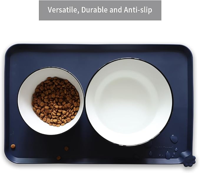 Hoki Found Silicone Pet Food Mats Tray - High-Lips Pet Dog Cat Bowl Mats - Dog Pet Cat Feeding Mat - Waterproof Dog Cat Food Mats -Pet Water Mats for Floors - French Navy - Image 4