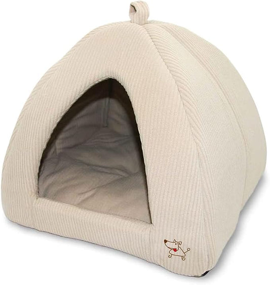 Best Pet Supplies Cat Bed for Indoor Cat, Domed Tent House with Removable Pillow, Covered Cat Cave for Small Dog, Puppies and All Breeds of Cats - Corduroy Beige1, 19 x 19 x H:19" by BestPetSuppliesLLC