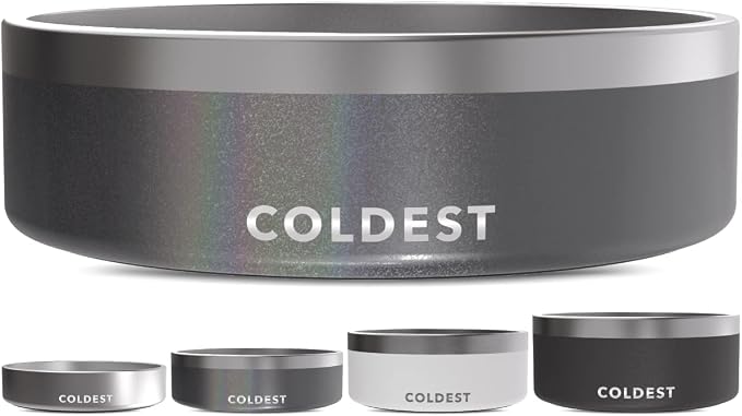 Coldest Dog Bowl - Anti Rust Metal, Non Slip, 3 Layers Insulated Stainless Steel Dog Bowls - Spill Proof & Heavy Duty - Water Bowl for Dogs, Cats & Pets, Dish Washer Safe (42 oz, Stardust Glitter) by Coldest