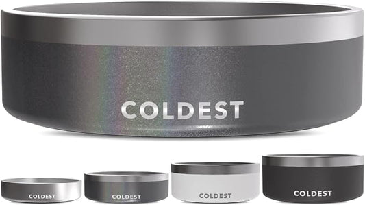 Coldest Dog Bowl - Anti Rust Metal, Non Slip, 3 Layers Insulated Stainless Steel Dog Bowls - Spill Proof & Heavy Duty - Water Bowl for Dogs, Cats & Pets, Dish Washer Safe (42 oz, Stardust Glitter) by Coldest