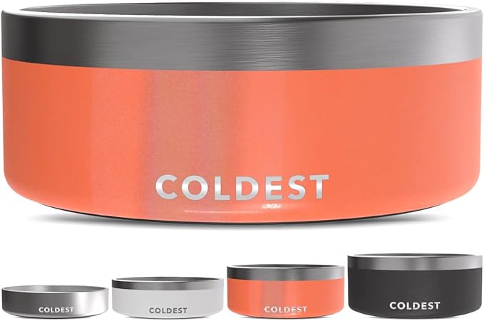 Coldest Dog Bowl - Anti Rust Metal, Non Slip, 3 Layers Insulated Stainless Steel Dog Bowls - Spill Proof & Heavy Duty - Water Bowl for Dogs, Cats & Pets, Dish Washer Safe (64 oz,Candy Red Glitter) by Coldest