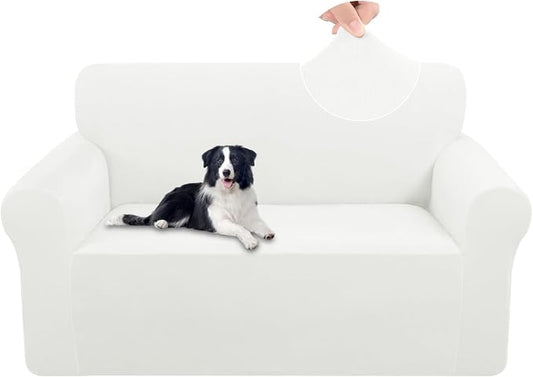U-NICE HOME Velvet Loveseat Sofa Covers Stretch Couch Cover Furniture Protector Sofa Slipcover for Dogs (Medium, Off White) by U-NICEHOME
