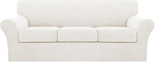Turquoize 4 Piece Sofa Covers for 3 Cushion Couch Sofa Slipcover Soft Couch Cover for Dogs-Washable Sofa Furniture Cover with 3 Individual Cushion Covers (3 Cushion Sofa, Porcelain White) by Turquoize
