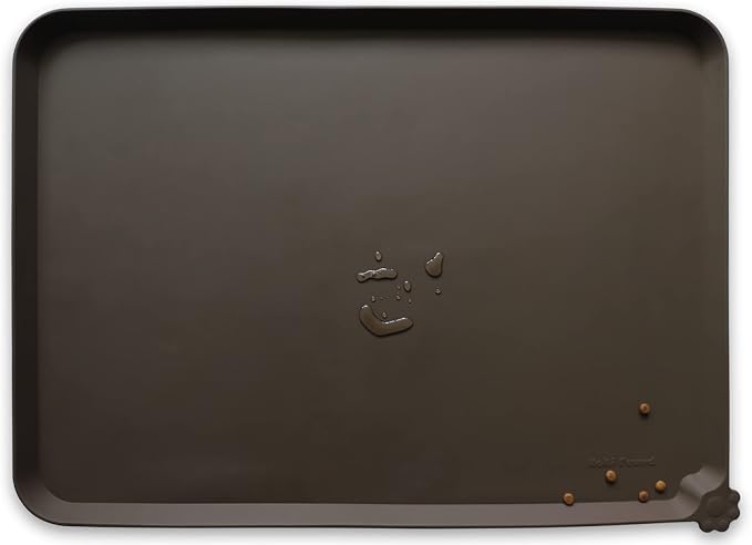 Hoki Found X-Large Silicone Pet Food Mat Tray - Non-Slip Dog and Cat Bowl Placemat - Waterproof Feeding Mat for Carpet - Coffee by Hoki+Found