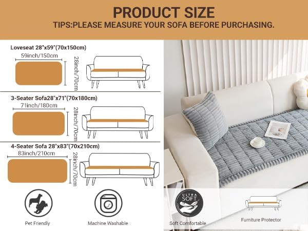 Pet Couch Cover Dogs Bed for Couch Washable Non-Slip Couch Protector Fuzzy Cat Sofa Cover for 3 Cushion Sofa Light Gray, 27.6 x 82.7 - Image 7