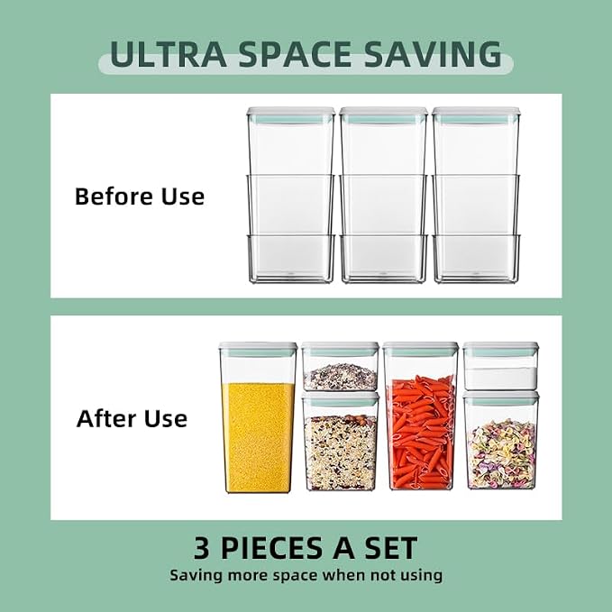 Food Storage Containers with Lids Airtight- 3Pcs BPA-Free Kitchen and Pantry Organization Pop Containers, Leakproof Stackable Kitchen Storage Containers for Cereal, Flour, Sugar (0.5, 1.2, 1.8 QT) - Image 6
