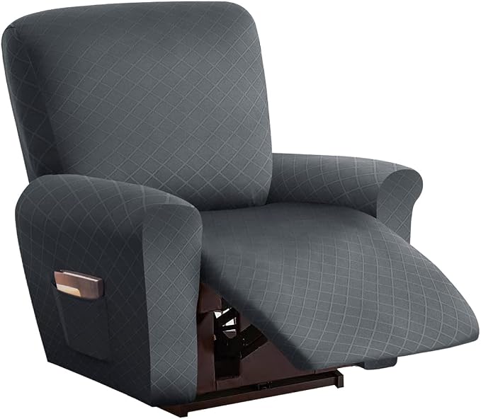vctops Diamond Recliner Cover 4-Pieces Recliner Stretch Sofa Slipcover 1 Seater Couch Protector Soft Solid Furniture Protector Covers with Elastic Strap (Grey,1 Seat) by vctops