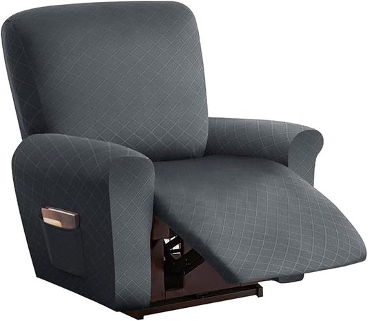 vctops Diamond Recliner Cover 4-Pieces Recliner Stretch Sofa Slipcover 1 Seater Couch Protector Soft Solid Furniture Protector Covers with Elastic Strap (Grey,1 Seat) by vctops