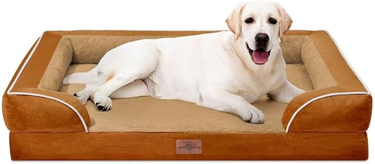 Comfort Expression Orthopedic Dog Bed for Extra Large Dogs with Bolster | Waterproof Dog Couch Bed with Washable Cover & Non-Slip Bottom, Supportive Egg Crate Foam XL Pet Bed, 45x35 Inch by ComfortExpression