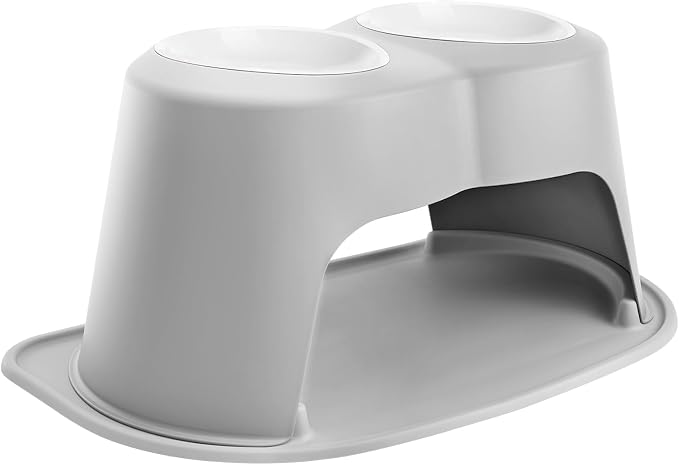 WeatherTech Double High Pet Feeding System w/Plastic Dog/Cat Bowls - 14" High Stand Light Grey (PDHC9614LGLG) by WeatherTech
