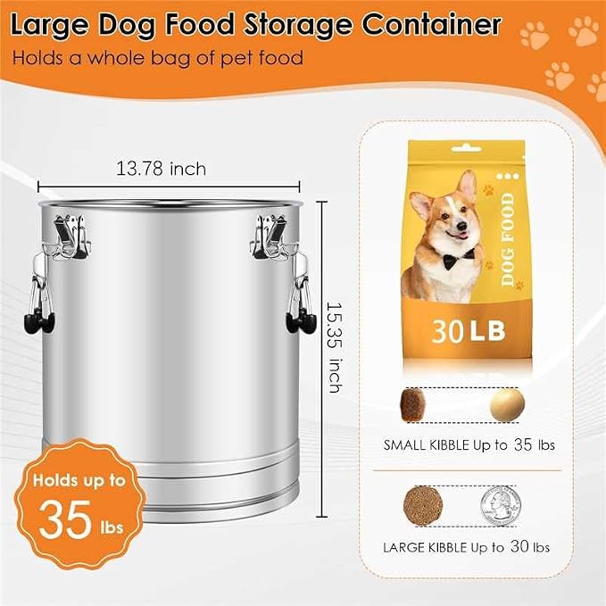 Stainless Steel Dog Food Storage Container,30LB/35LB Airtight Dog Food Storage Container with Lid to Keep Fresh,Easy Clean Large Pet Food Storage Container with Scoop for Cat Food,Chicken Feed,Rice - Image 3