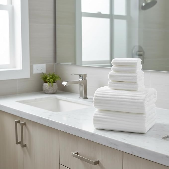 6 Piece Bath Towel Set, 30"x60" Microfiber Towels,White | Quick dry, Highly Absorbent,shower towels for bathroom gym,2 large Bath towels,2 hand towels,2 washcloths - Image 2