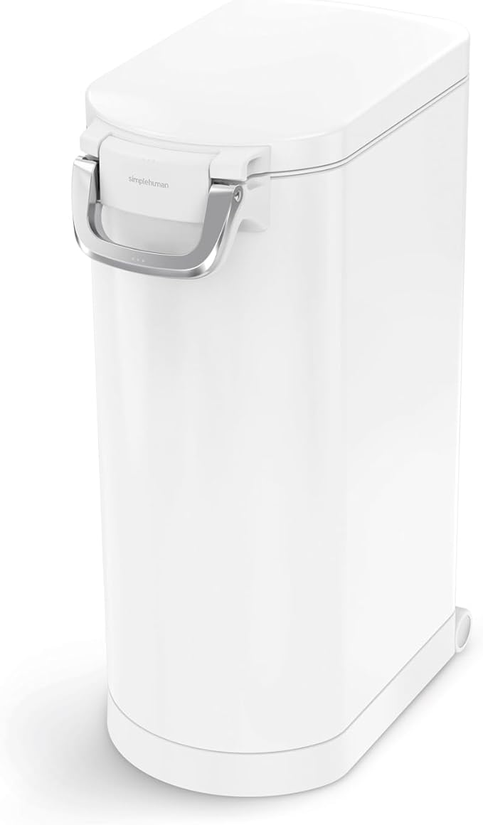 simplehuman X-Large Pet Food Storage Container, Holds 36-44 lb / 16-20 kg of Dry Dog Food, Cat Food, or Bird Seed, Airtight Lock-Tight Lid with Magnetic Scoop, BPA-Free, White Steel by Unknown