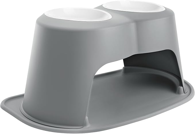 WeatherTech Double High Pet Feeding System w/Plastic Dog/Cat Bowls - 14" High Stand Dark Grey (PDHC9614DGDG) by WeatherTech