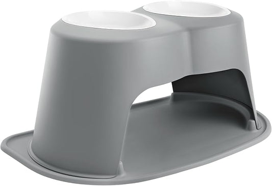 WeatherTech Double High Pet Feeding System w/Plastic Dog/Cat Bowls - 14" High Stand Dark Grey (PDHC9614DGDG) by WeatherTech