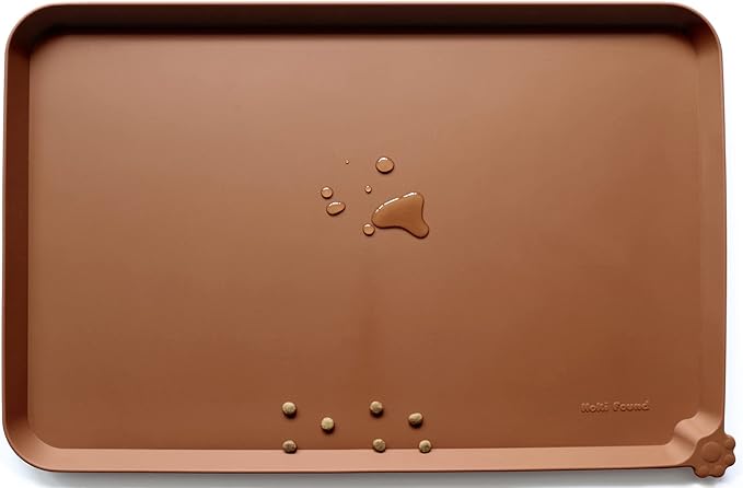 Hoki Found Silicone Pet Food Tray - Non Slip Pet Dog Bowl Mats - Cat Waterproof Mat for Carpet - Caramel by Hoki+Found