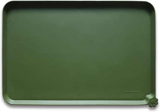 Hoki Found L Silicone Non Slip Pet Dog Cat Bowl Mats - Waterproof Dog Cat Food Mats - Dark Olive by Hoki+Found
