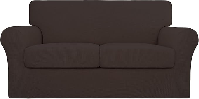 Easy-Going 3 Pieces Stretch Couch Cover Sofa Cover for Dogs Washable Sofa Slipcover for 2 Separate Cushion Couch Spandex Jacquard Fabric Elastic Furniture Protector for Pets, Kid(Chocolate, Loveseat) by Easy-Going