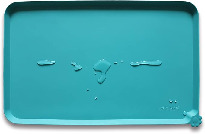 Hoki Found L Silicone Pet Food Mats Tray - Non Slip Pet Dog Cat Bowl Mats Placemat - Dog Pet Cat Feeding Mat - Waterproof Dog Cat Food Mats -Pet Water Mats for Floors -Teal by Hoki+Found